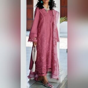 Suffuse By Sana Yasir Dark Mauve Pink 3 Piece Lawn Desi Outfit Set Size‎ Medium